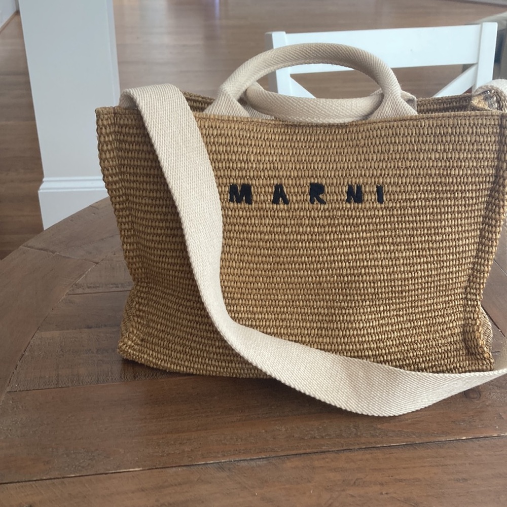 Marni Brown Small East West Raffia Tote